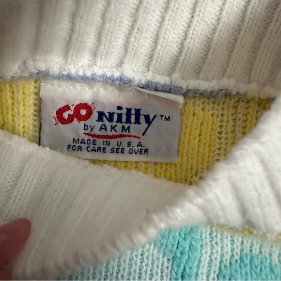 Vintage Go Nitty Long Sleeve Sweater Girls S White Multi Hearts Bows Flower - Picture 4 of 5